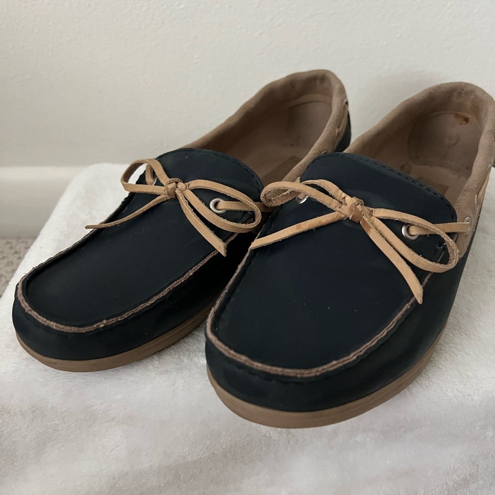 CROCS Navy Blue and Tan Loafers